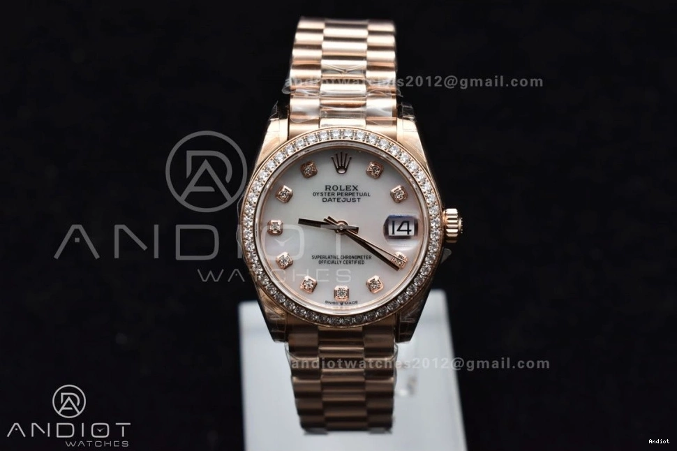 Full MOP 31 RG Sporty Sytle Diamond 551 Dial Case GSF Bracelet President On DateJust 278275 Ladies 316L Steel and 0704